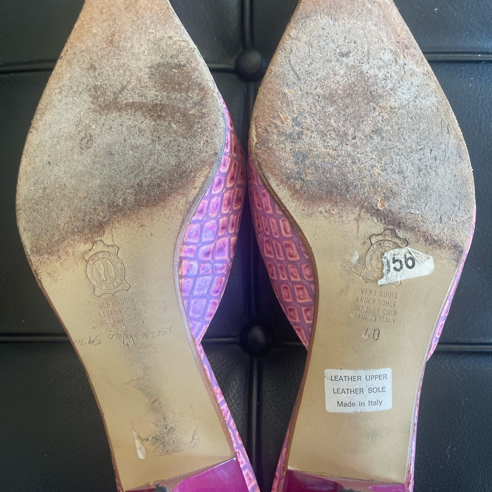 Pink Croc-Embossed Mule Heels - Picture 3 of 8